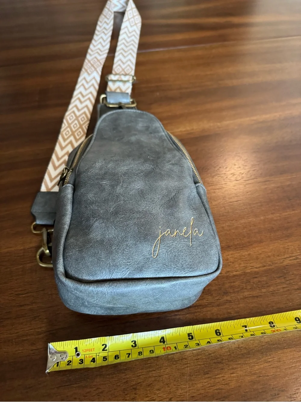 Janela Bay Antique Bronze Green Faux Leather Travel Sling Bag Crossbody